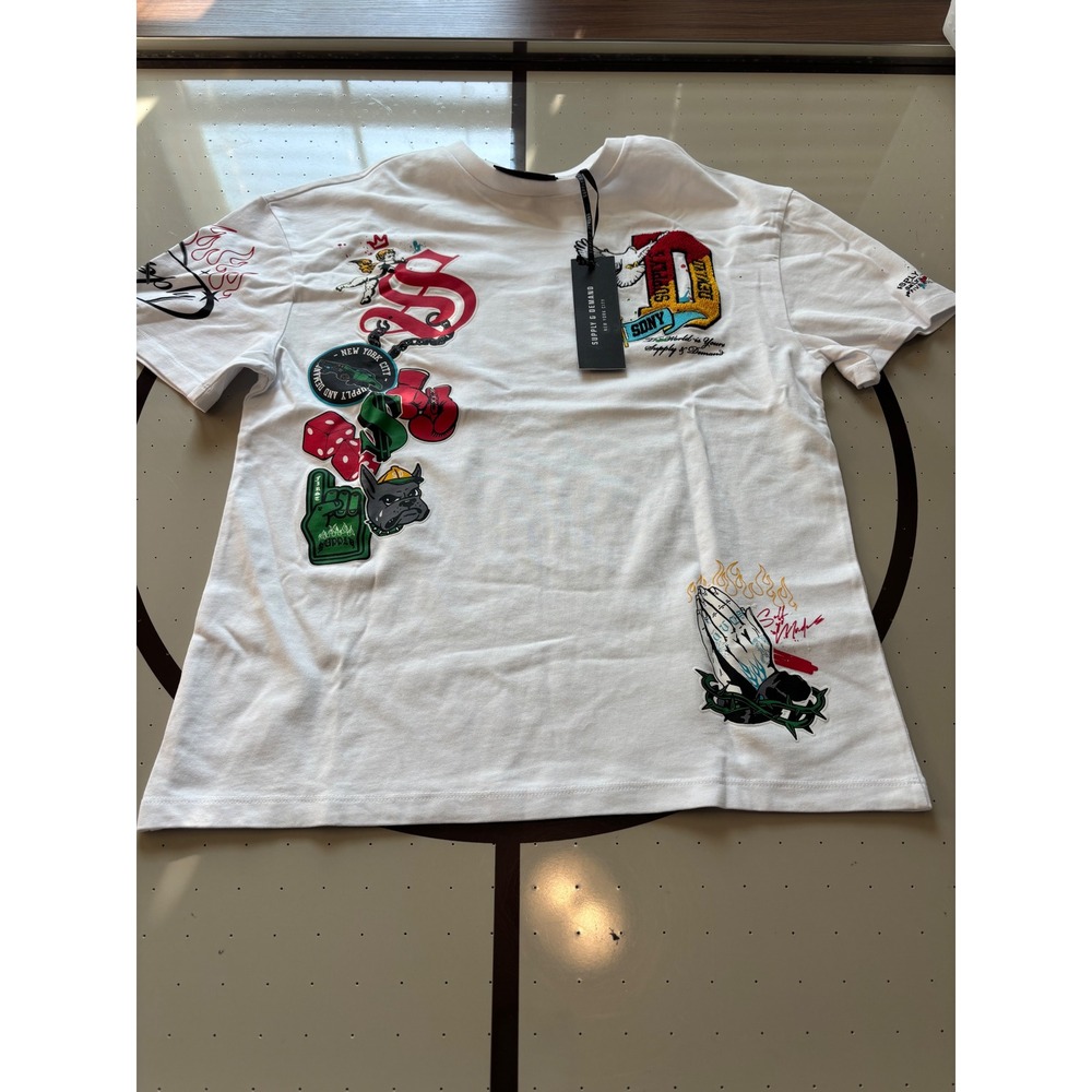 Supply & Demand NYC White Graphic Patch T-Shirt Mens Small New Streetwear SDNY
